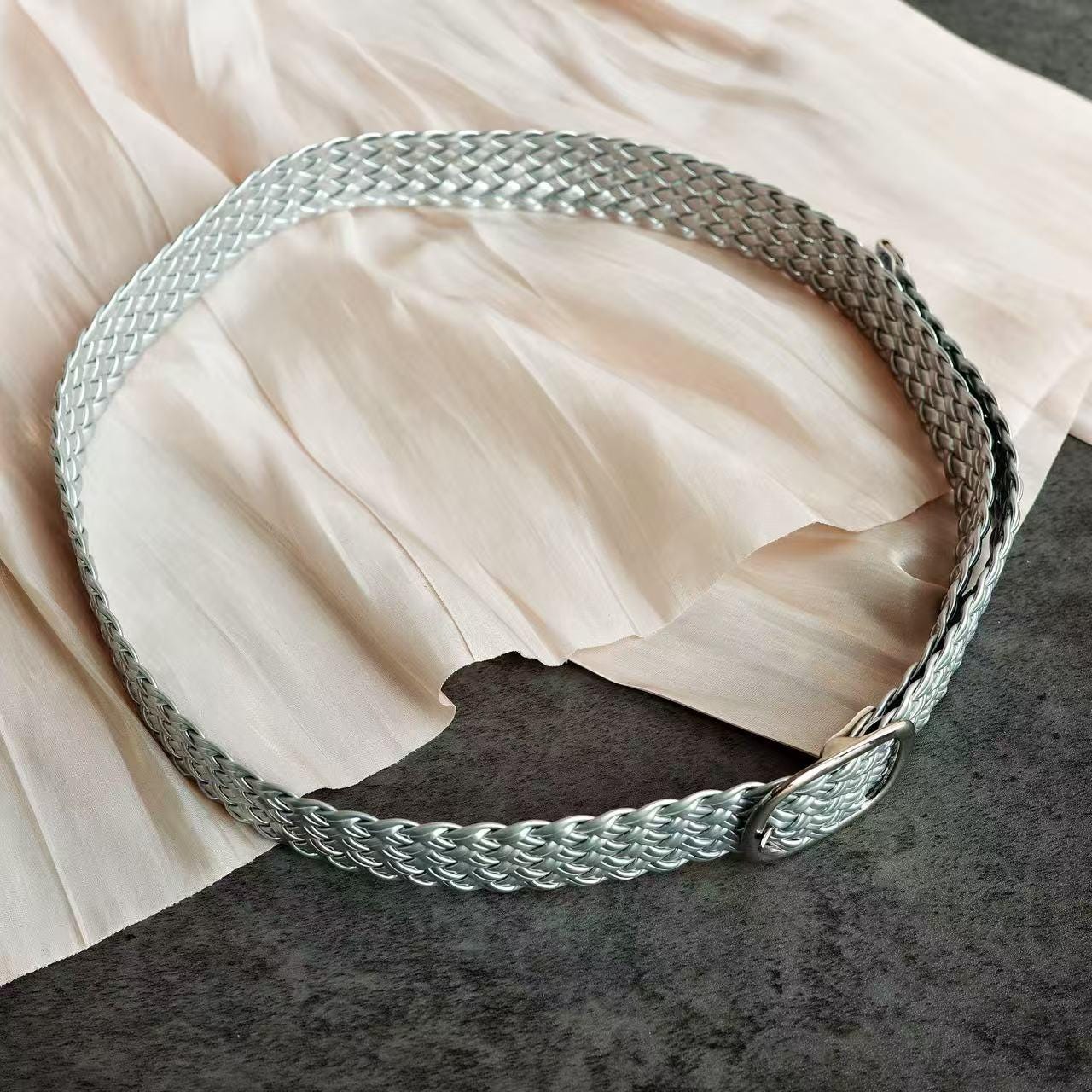 Silver Leather Braided Belt