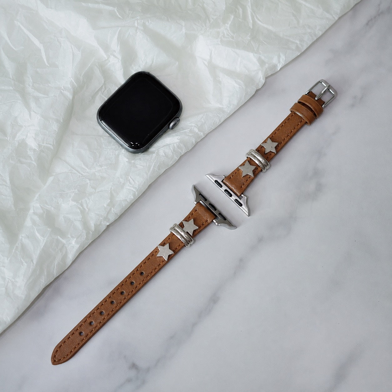 Brown Leather Studded Apple Watch Band