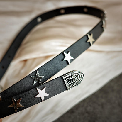 Western Star Studded Black Leather Belt
