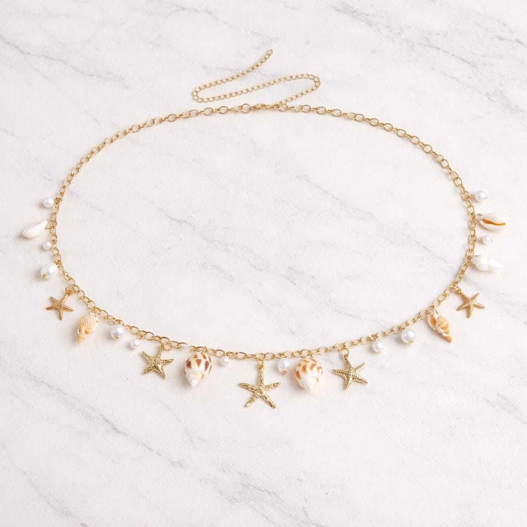 Gold Seashell Pearl Waist Chain