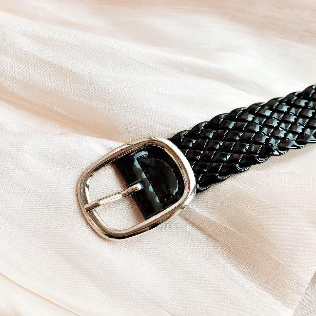 Black Leather Braided Belt