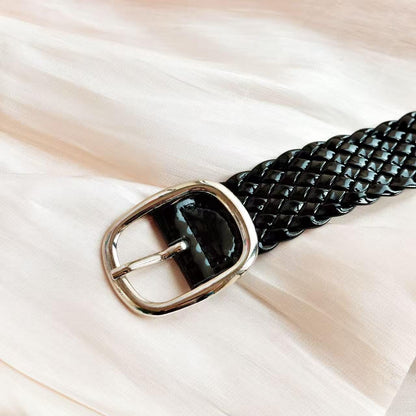 Black Leather Braided Belt