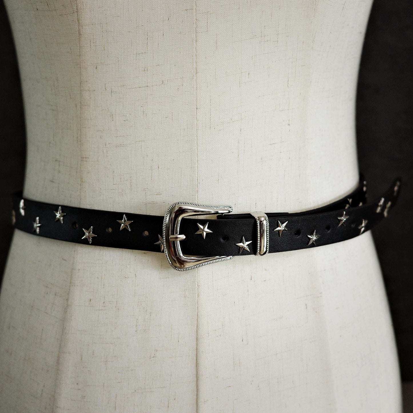 Y2K Star Studded Black Leather Belt
