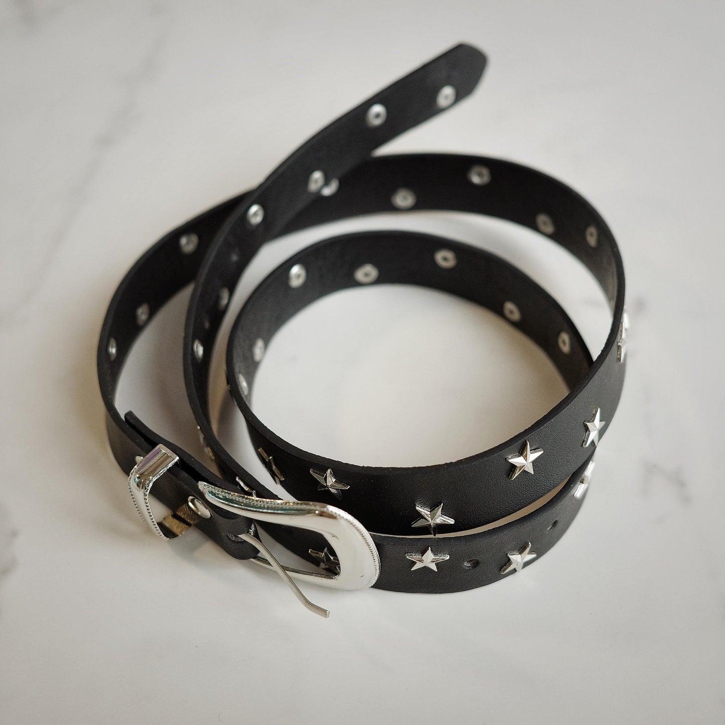 Y2K Star Studded Black Leather Belt