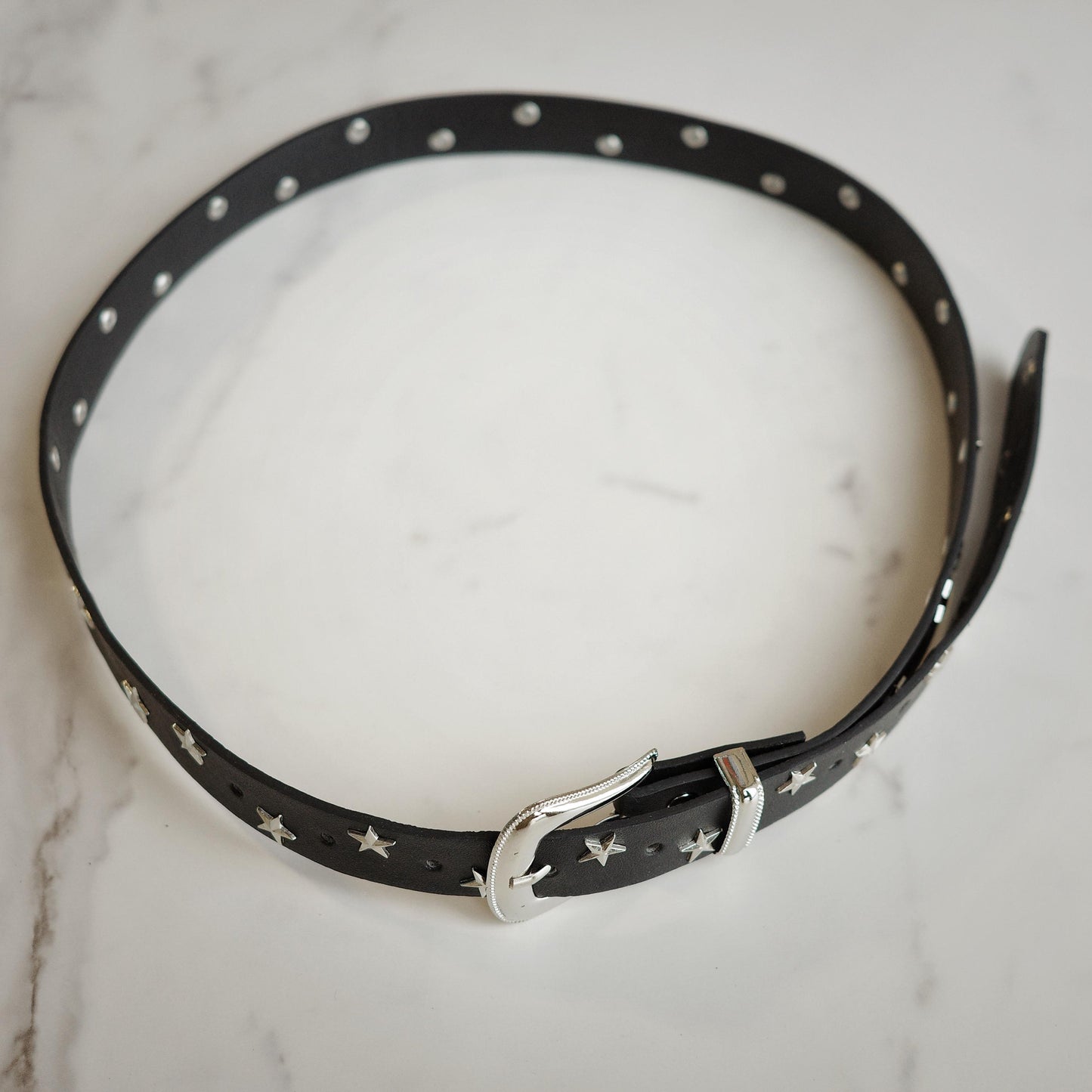 Y2K Star Studded Black Leather Belt