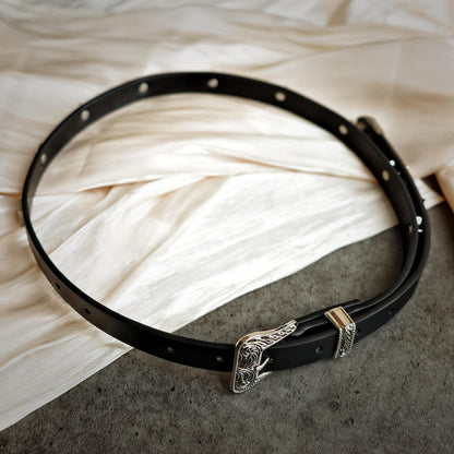 Western Star Studded Black Leather Belt
