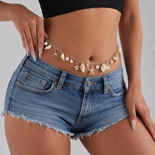 Gold Seashell Pearl Waist Chain