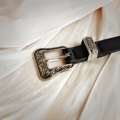 Western Star Studded Black Leather Belt