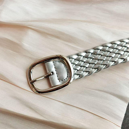 Silver Leather Braided Belt