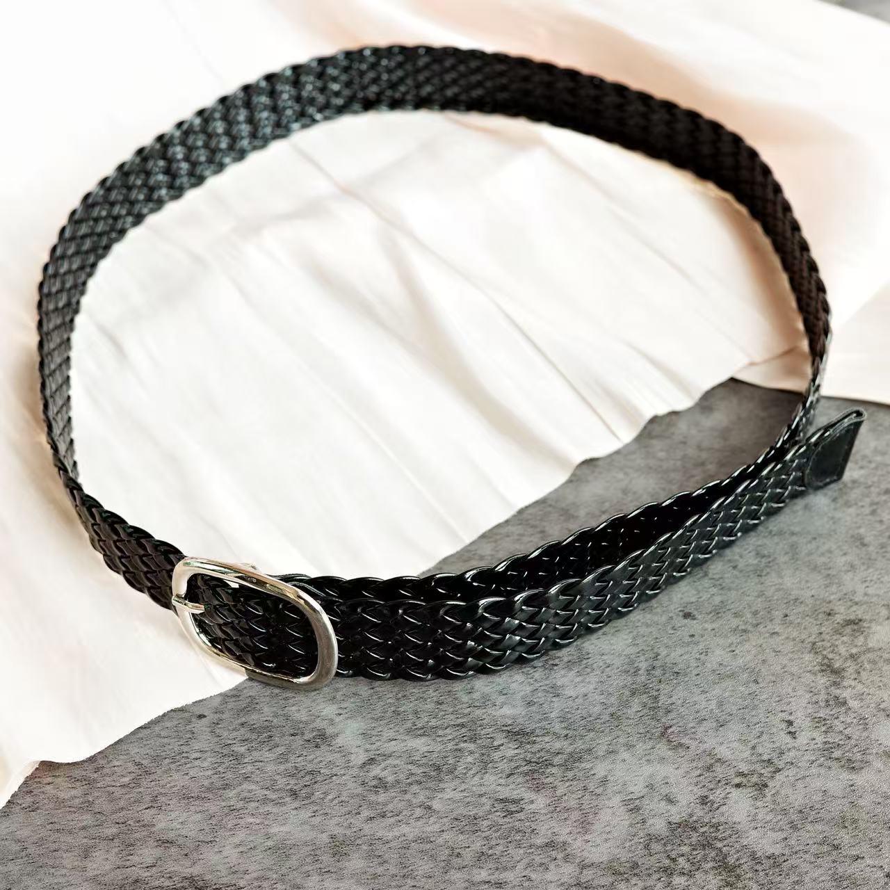 Black Leather Braided Belt