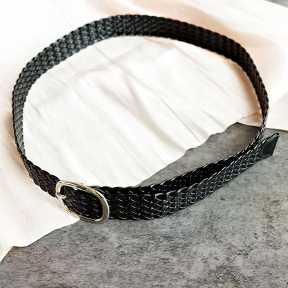 Black Leather Braided Belt