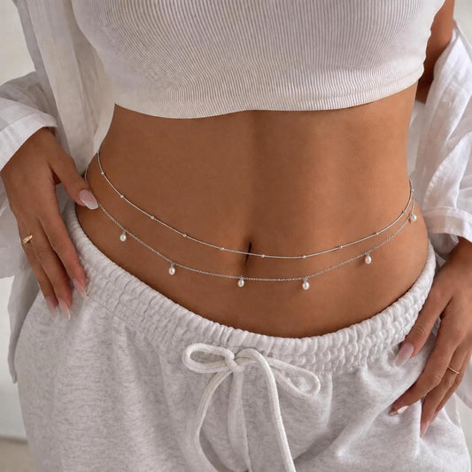 Silver Pearl Double Layer Belly Chain