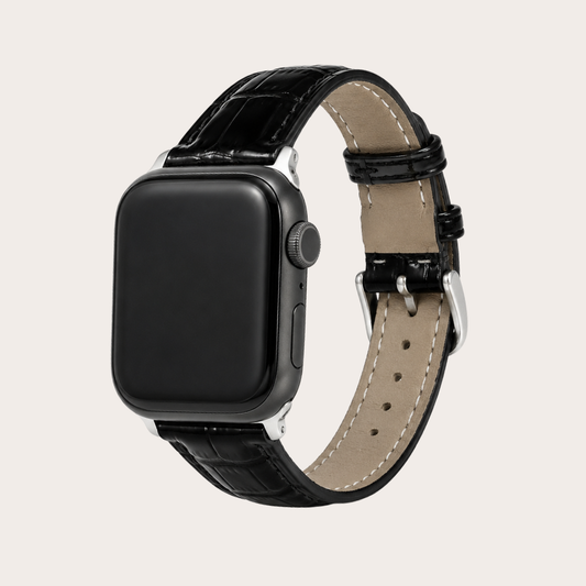 Black Crocodile Leather Apple Watch Band