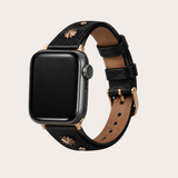 Black Leather Apple Watch Band with Gold Star Studs