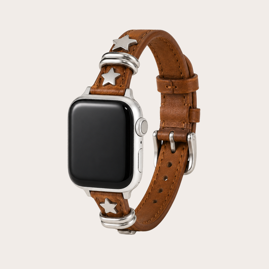 Brown Leather Studded Apple Watch Band