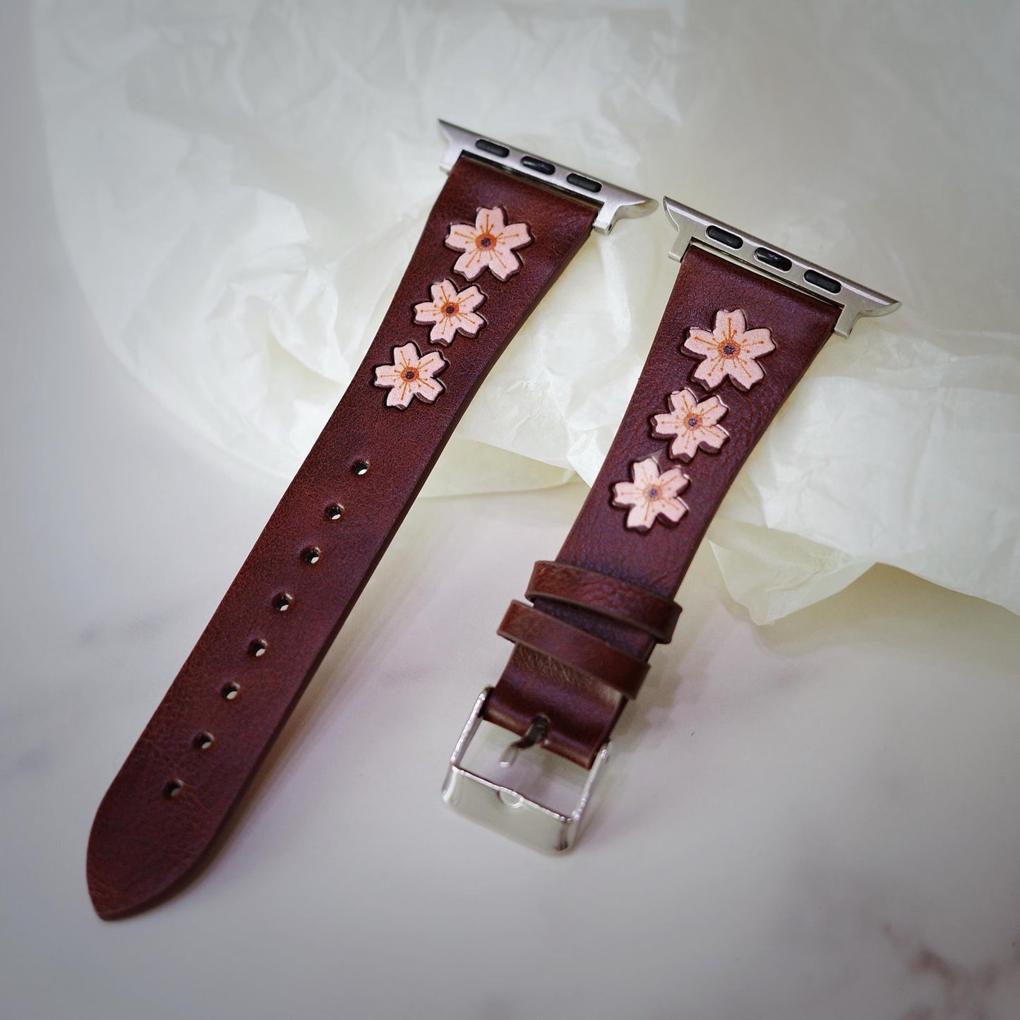 Cherry Blossom Leather Apple Watch Band