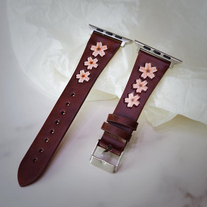 Cherry Blossom Leather Apple Watch Band