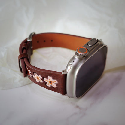 Cherry Blossom Leather Apple Watch Band