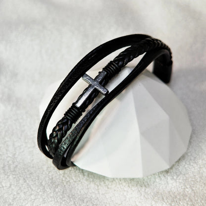 Layered Leather Cross Bracelet