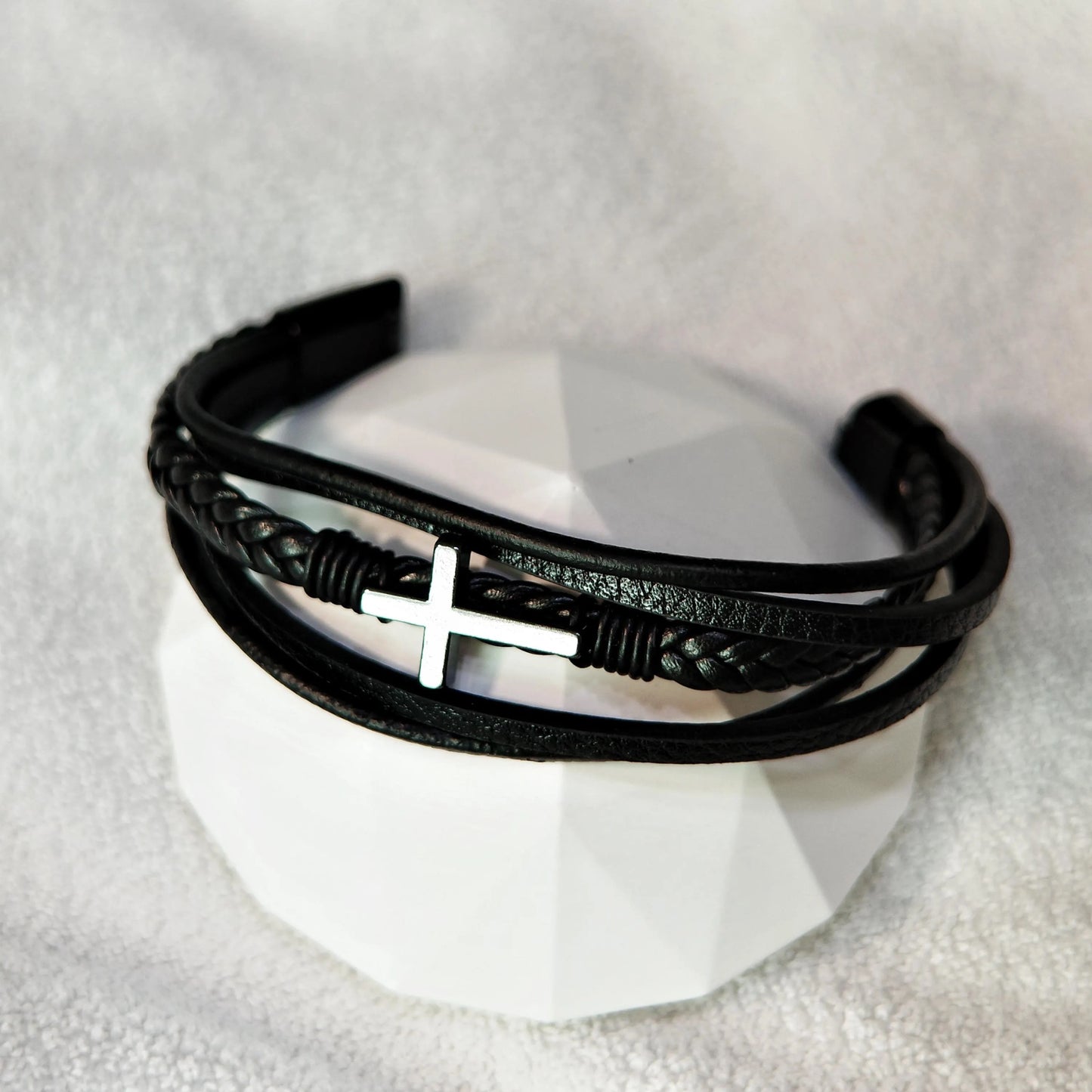 Layered Leather Cross Bracelet