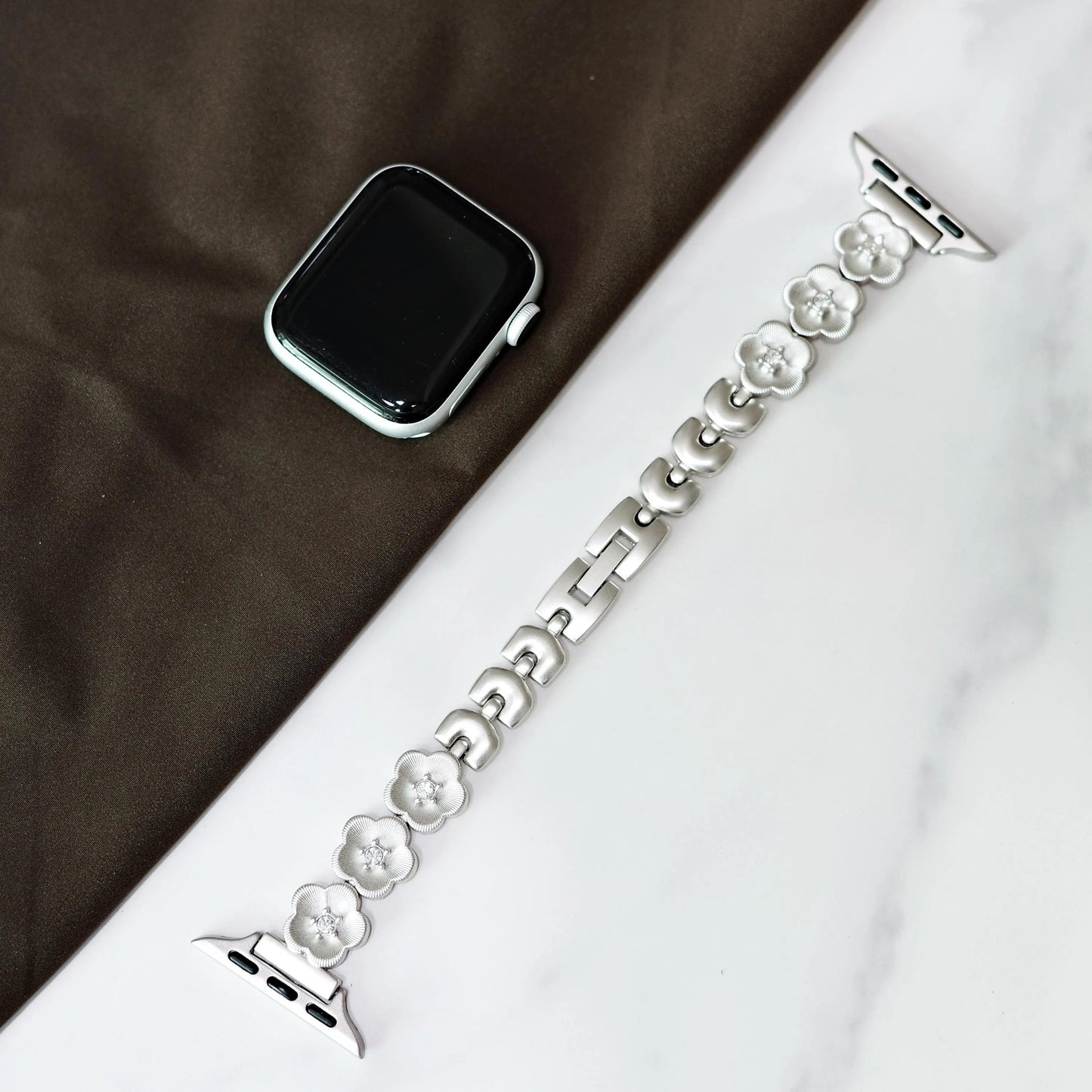 Silver Sakura Blossom Apple Watch Band