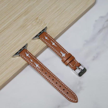 Brown Star Stitch Leather Apple Watch Band
