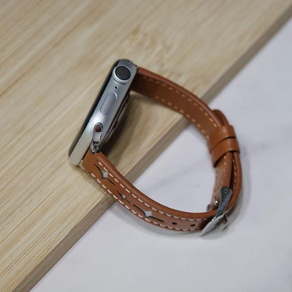 Brown Star Stitch Leather Apple Watch Band