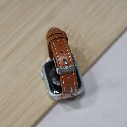 Brown Star Stitch Leather Apple Watch Band