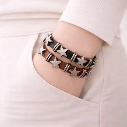 Punk Leather Star Bracelet