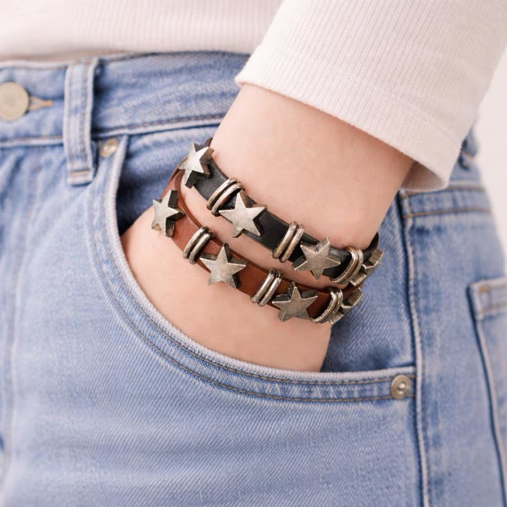 Punk Leather Star Bracelet