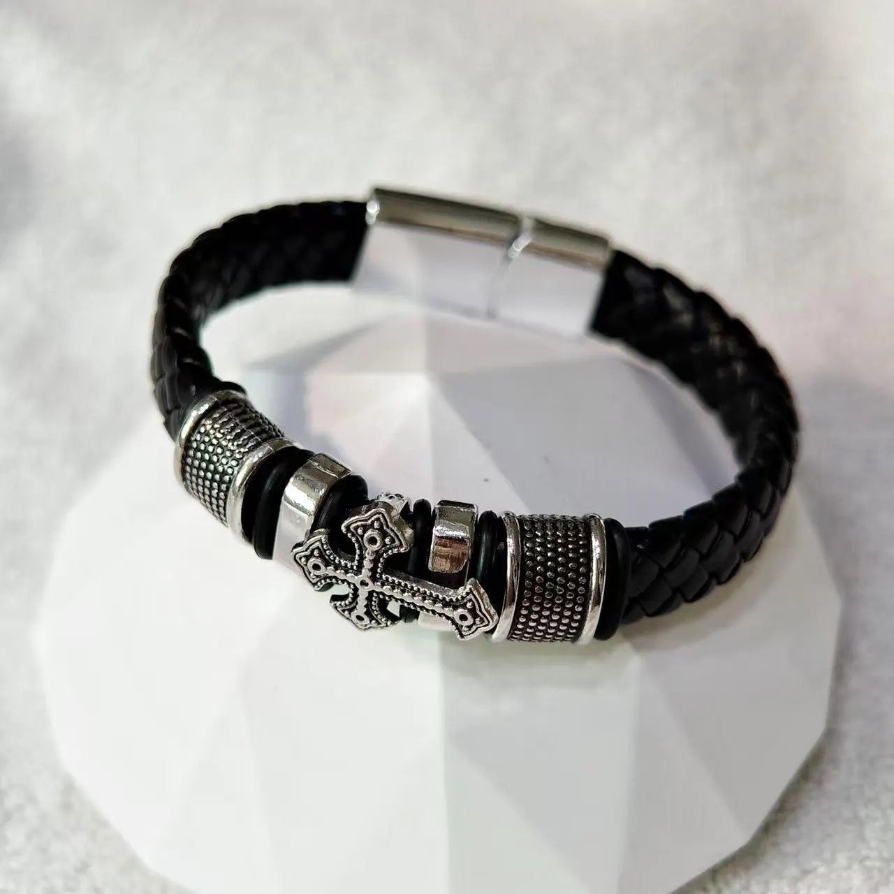 Punk Leather Cross Bracelet
