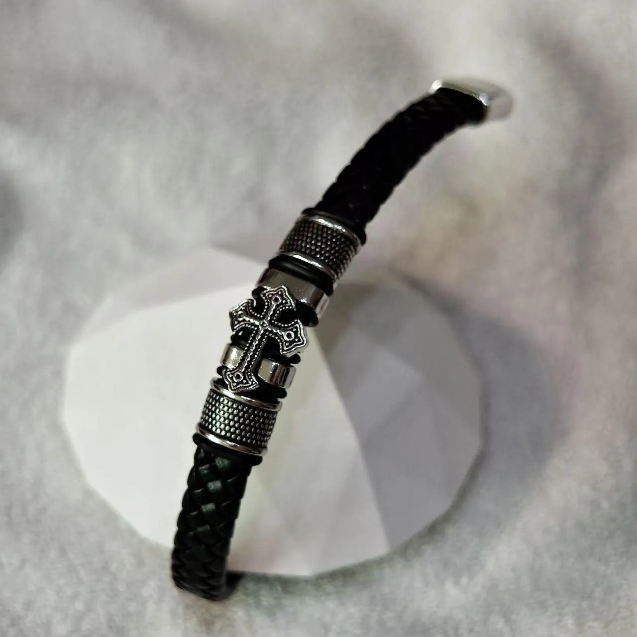 Punk Leather Cross Bracelet
