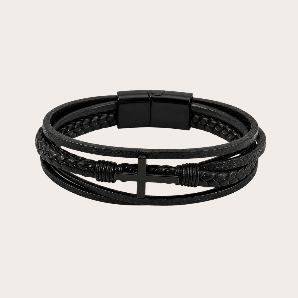 Layered Leather Cross Bracelet
