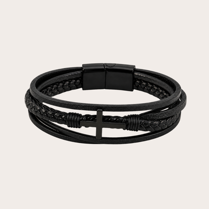 Layered Leather Cross Bracelet