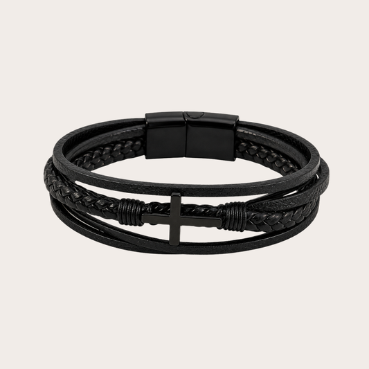 Layered Leather Cross Bracelet