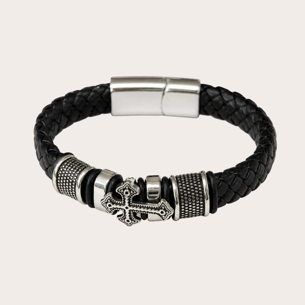Punk Leather Cross Bracelet