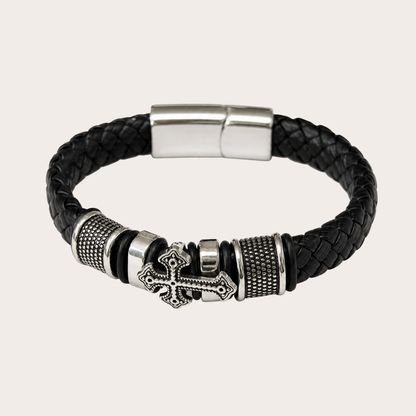 Punk Leather Cross Bracelet