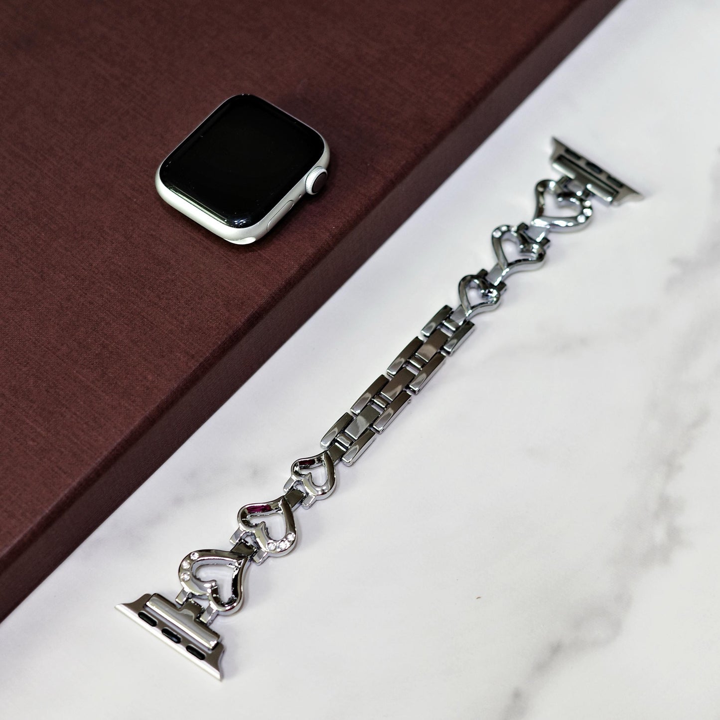 Silver Heart Link Apple Watch Band