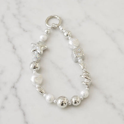 Silver Pearl Star Phone Charm