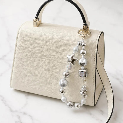 Silver Pearl Star Phone Charm