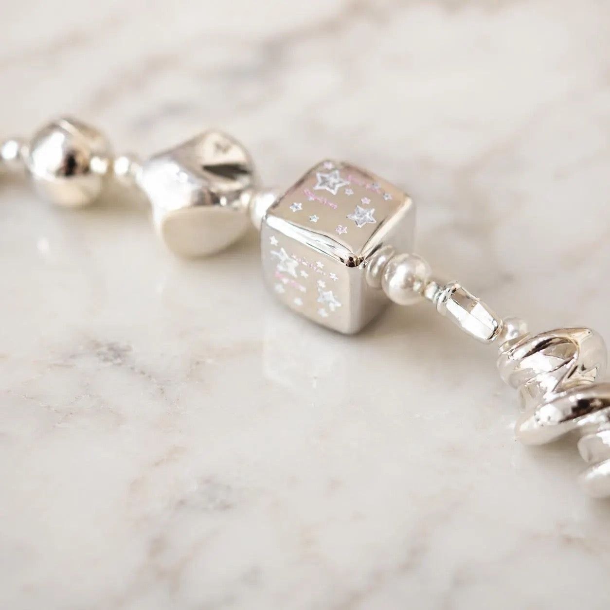 Silver Pearl Star Phone Charm