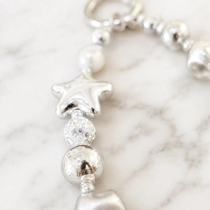 Silver Pearl Star Phone Charm