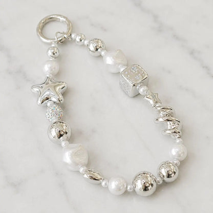 Silver Pearl Star Phone Charm