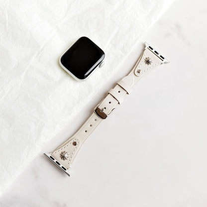 White Leather Apple Watch Band with Silver Star Studs