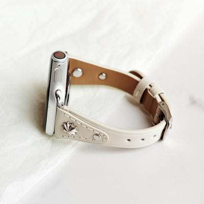 White Leather Apple Watch Band with Silver Star Studs