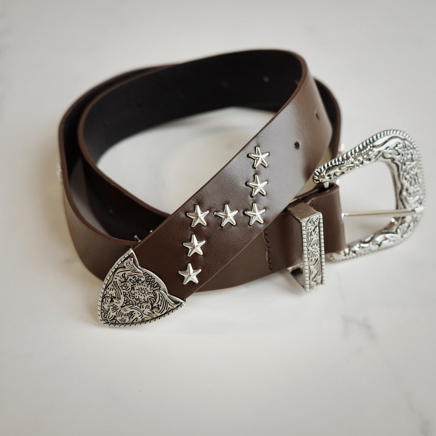 Brown Star Studded Western Belt
