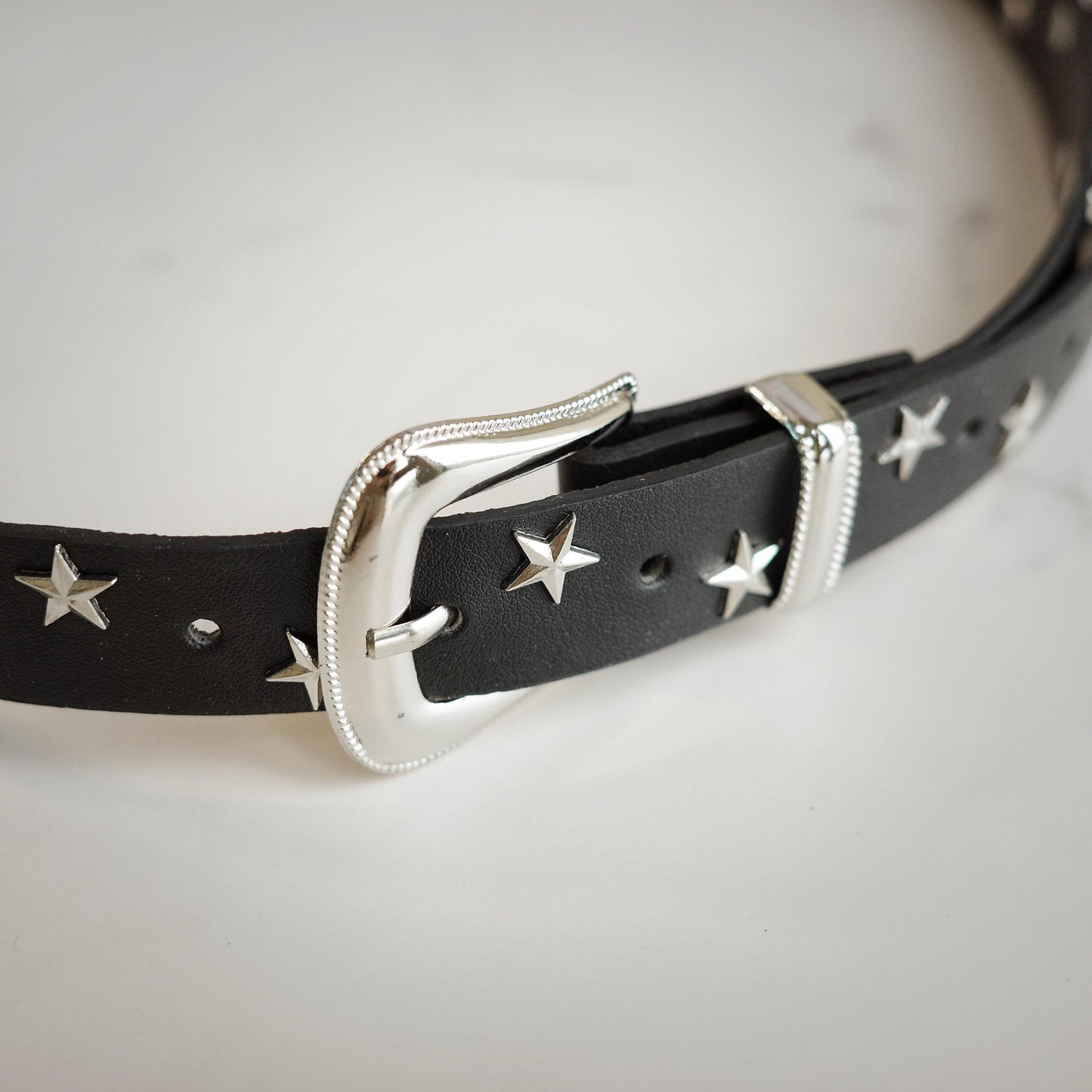 Y2K Star Studded Black Leather Belt
