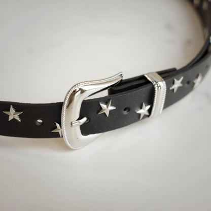 Y2K Star Studded Black Leather Belt