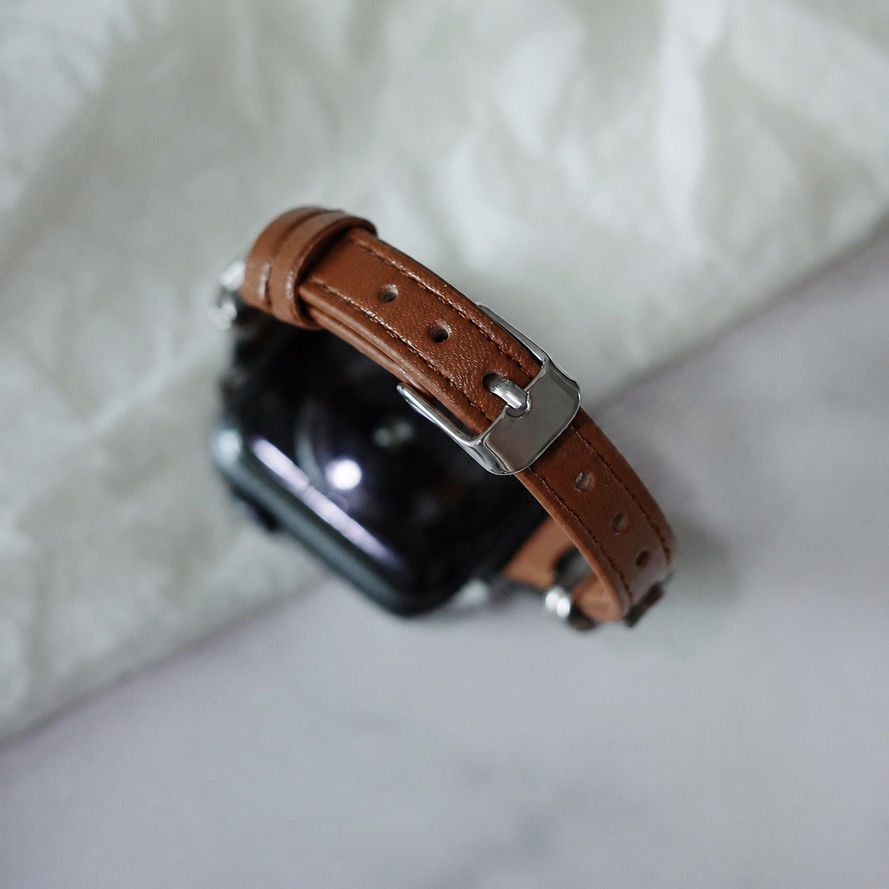 Brown Leather Studded Apple Watch Band