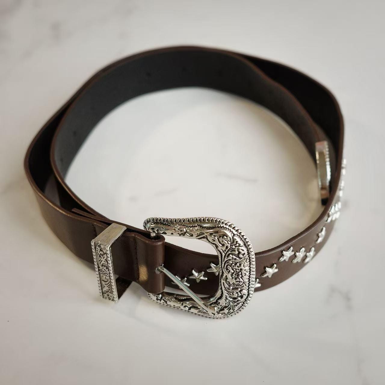 Brown Star Studded Western Belt